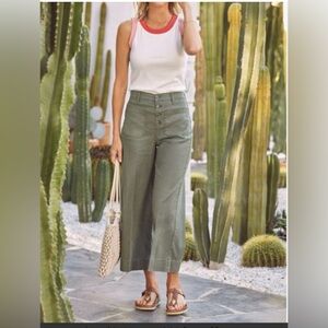 Evereve Joelle Crop Wide Leg Linen Blend Olive Green Pants Size 31 Resortwear